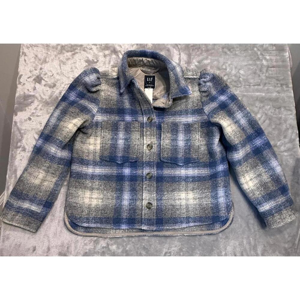 Gap Women's Size Small Plaid Cropped Wool Jacket Puff Sleeve NWT